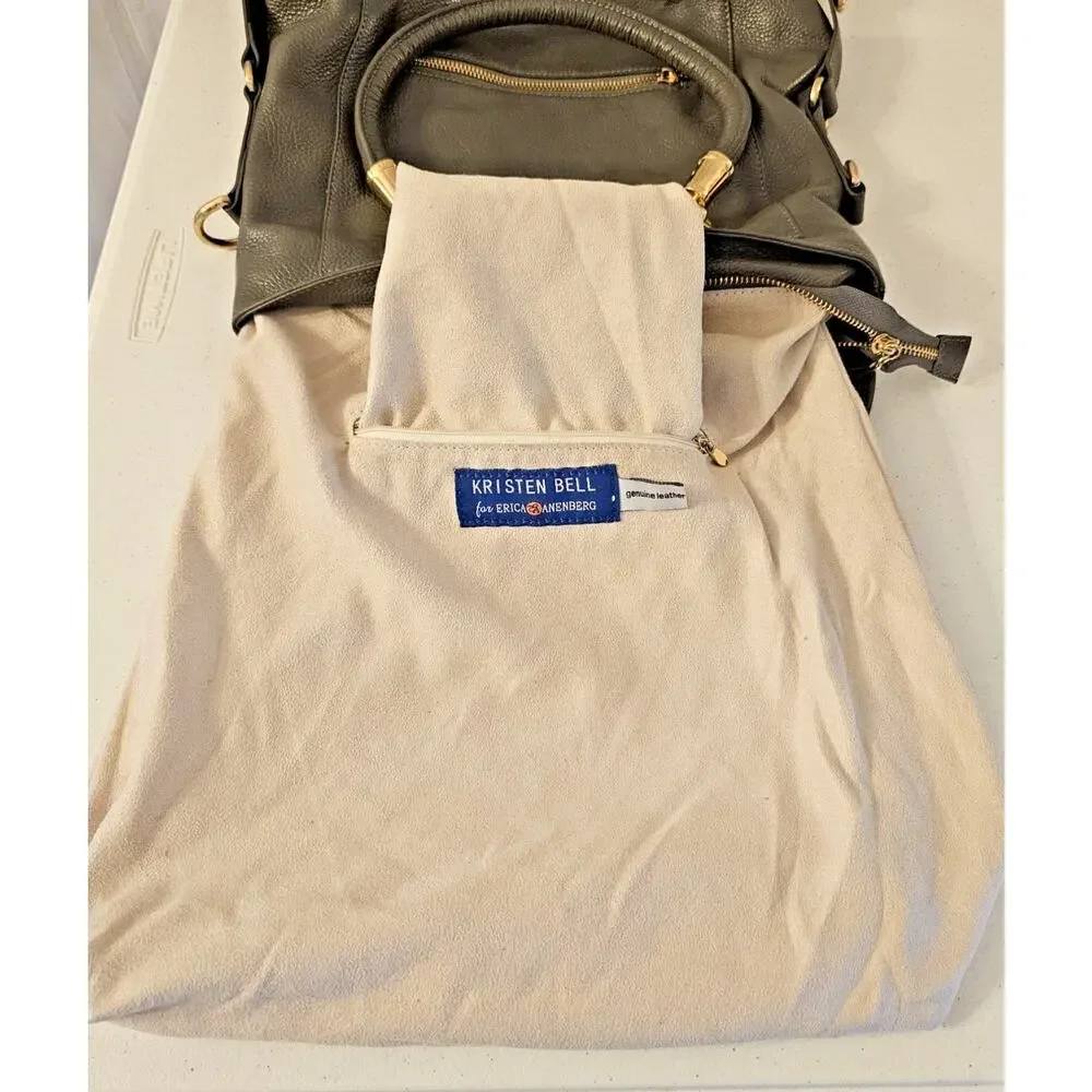 Kristen Bell for Erica Anenberg Sutton Grey Leather GoldTote Boho Bag W/dust bag